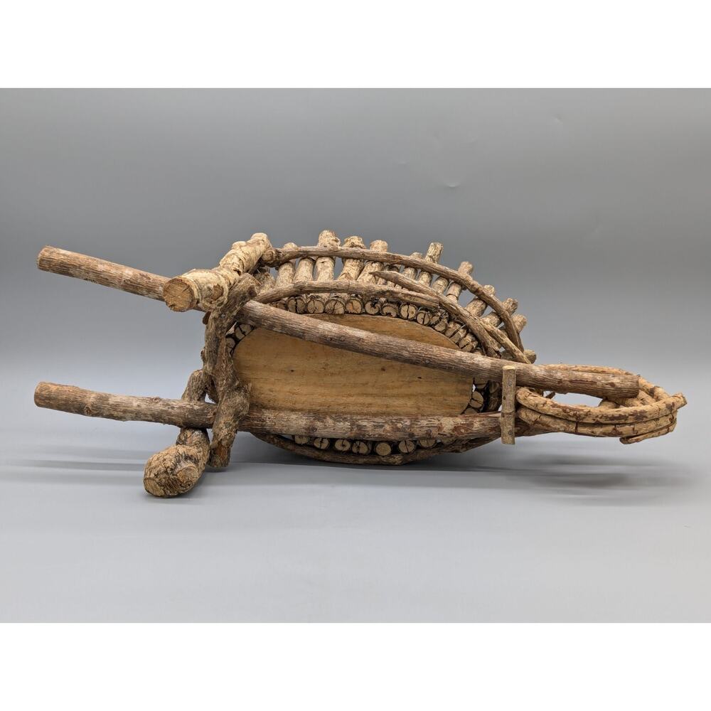 Vintage Hand Made Wood Working Driftwood Stick Logs Wheel Barrow 21" x 10" - Picture 13 of 13